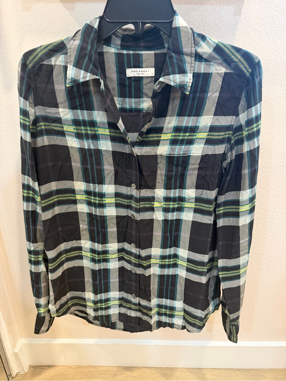 Equipment Femme 100% Silk Plaid Button Down Shirt Blouse Size S